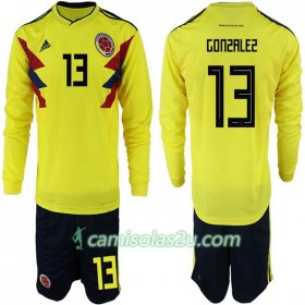 Camisolas de Futebol Colômbia Gonzalez 13 Criança Equipamento Principal Copa do Mundo 2018 Manga Comprida